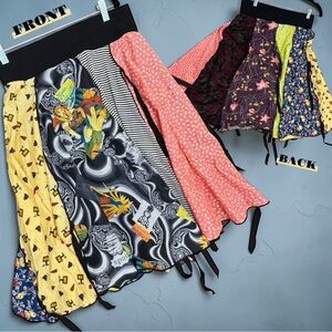 Christy Fisher Upcycled Eclectic Mixed Print Artsy Patchwork Skirt Size L